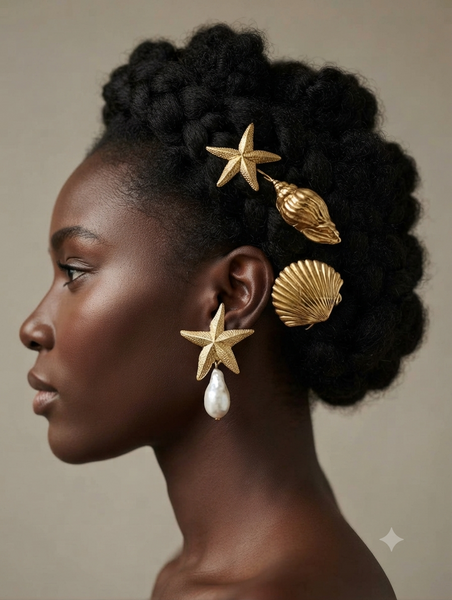 5pc Gold Ocean themed hair clips