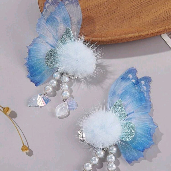 Butterfly with Pom-Pom and tassel hair claw