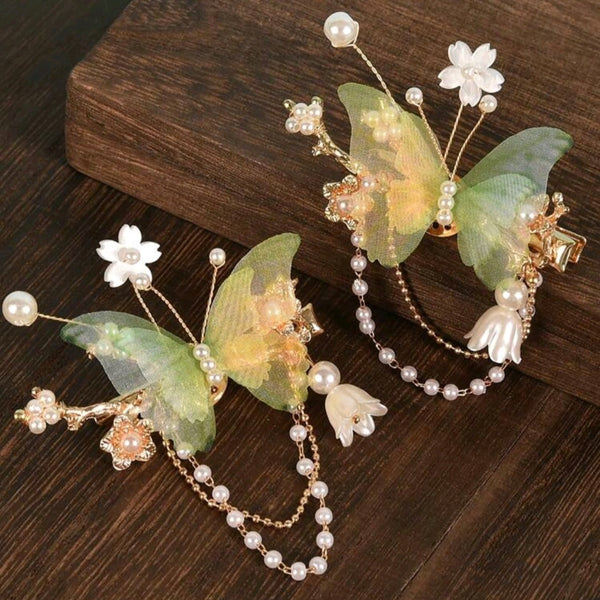 Chiffon Butterfly + pearl hairclip