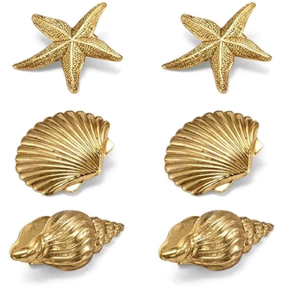 5pc Gold Ocean themed hair clips