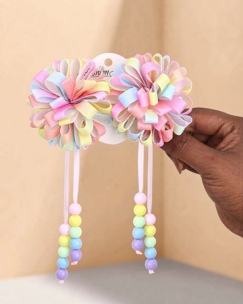 Ribbon Pom-Pom hair clip set
