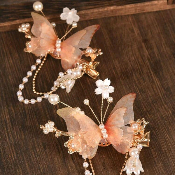 Chiffon Butterfly + pearl hairclip