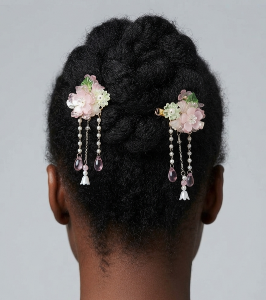 Crystal Flower with dangle hair clip set