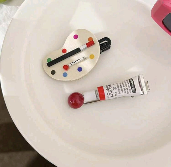 Paint tube and palette hair clip set