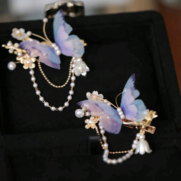 Chiffon Butterfly + pearl hairclip