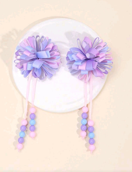 Ribbon Pom-Pom hair clip set