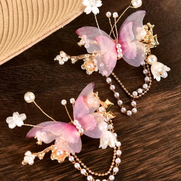 Chiffon Butterfly + pearl hairclip