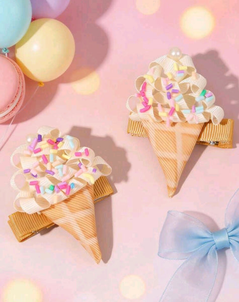Ice-cream Cone hair clip pair